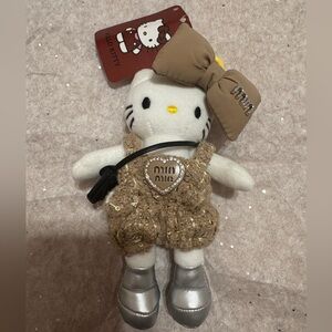 Hello Kitty Plush Bag Charm Keychain with Brown Outfit and Silver Shoes